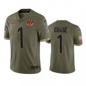 Maillot Cincinnati Bengals Ja Marr Chase 1 Olive 2022 Salute To Service Limited - Homme